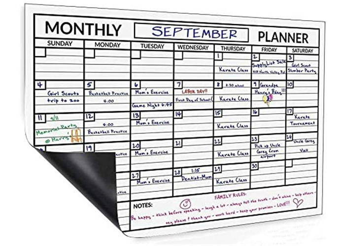 Magnétique de papier de réfrigérateur Planificateur mensuel 12 par 16 pouces Personnalisé calendrier d'effacement à sec avec quatre marqueurs de capuchon magnétique lumineux pour facile